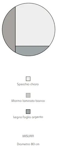 Specchio rotondo 80 cm marmo laminato bianco e foglia argento - THOMAS