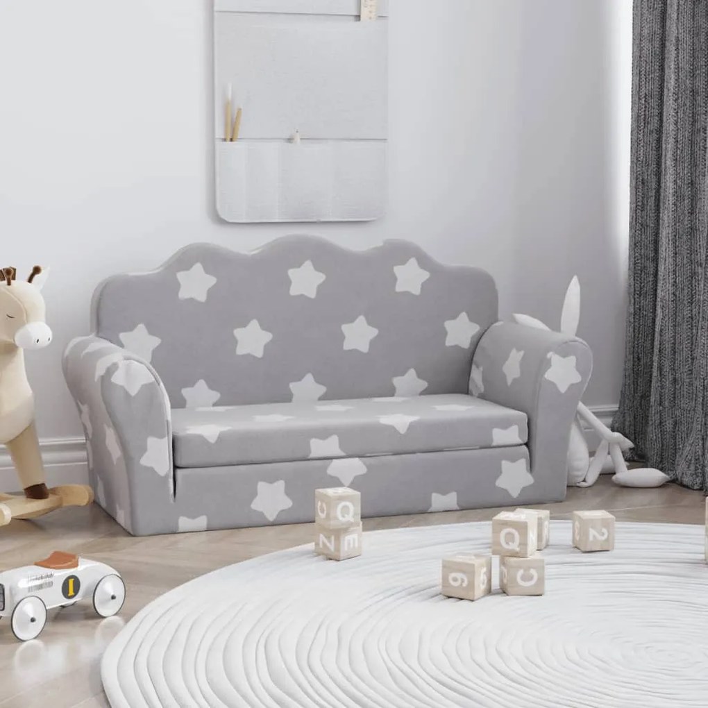 Divano Letto Bambini A 2 Posti Grigio Chiaro Con Stelle Peluche /