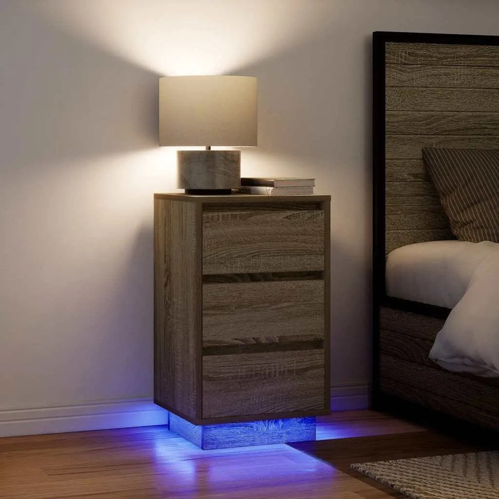 Comodino Con Luci Led Rovere Sonoma 38x34x65 Cm /