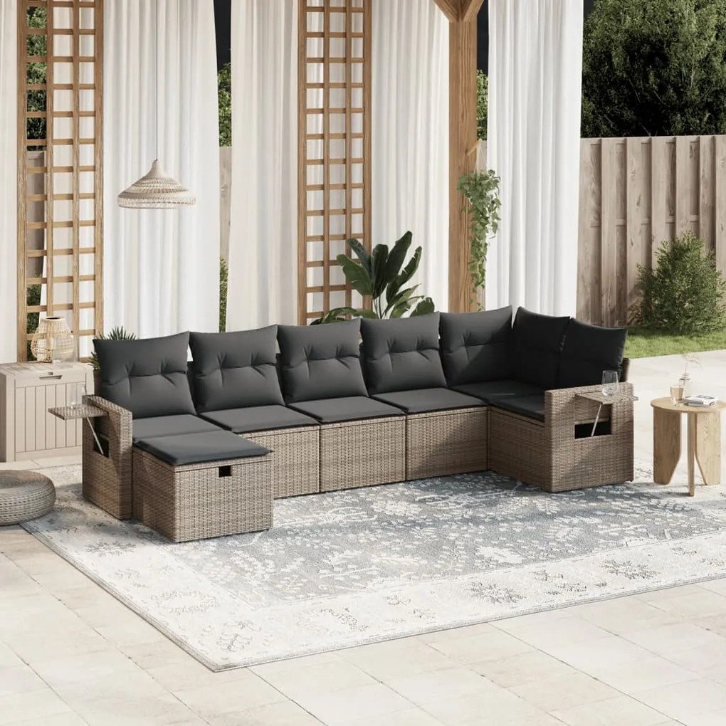 Set Divani da Giardino 7 pz con Cuscini Grigio in Polyrattan