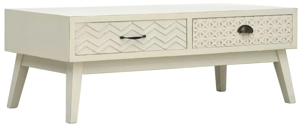 Tavolino Salotto 2 Cassetti Intagliati Grigio 110x50x40cm Legno /