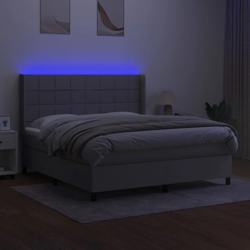 Letto a molle materasso e led grigio chiaro 180x200 cm tessuto