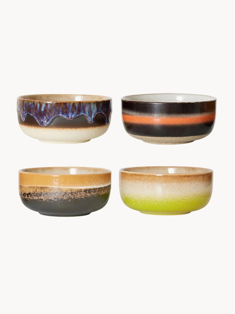 Set di 4 ciotole fatte a mano con smalto reattivo 70's