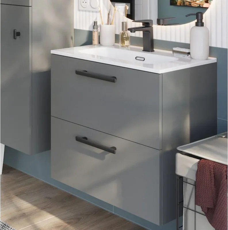 Base sospesa Remix 2 cassetti, L60 X P39 X H57.7 grigio cemento
