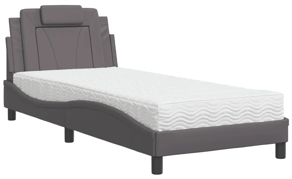 Letto con materasso grgio 80x200 cm in similpelle