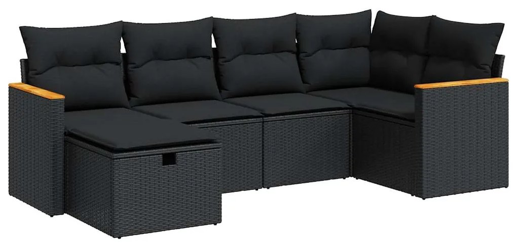Set divano da giardino 6 pz con cuscini nero in polyrattan