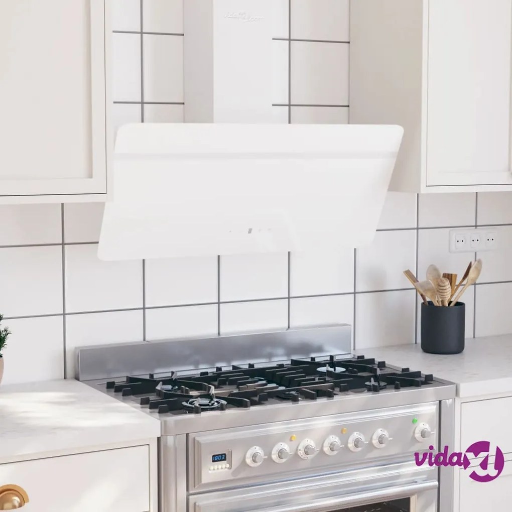 vidaXL Cappa a Parete 90 cm in Acciaio e Vetro Temperato Bianco