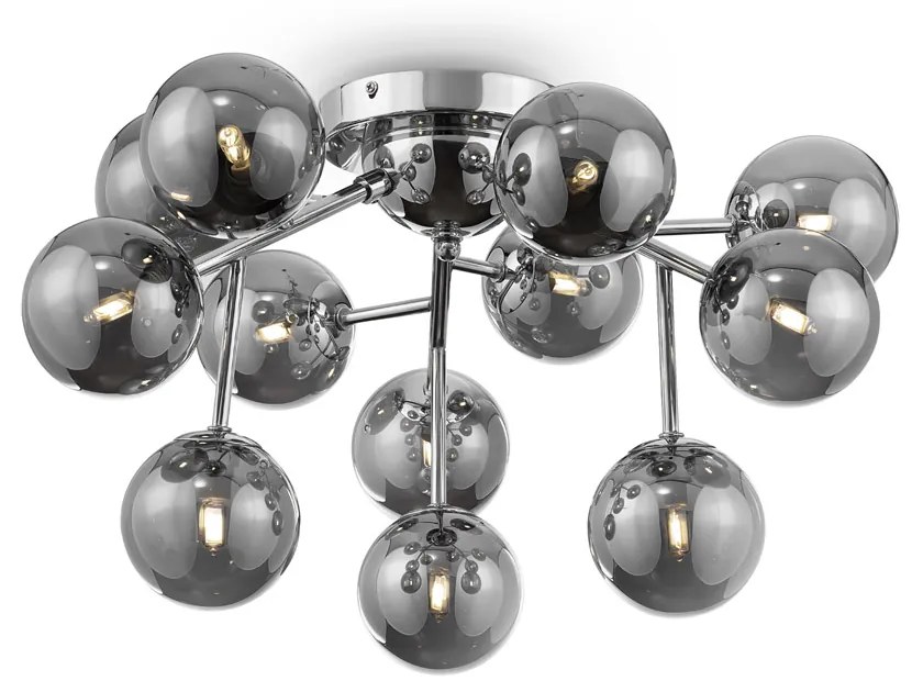 Lampada da soffitto Contemporanea Dallas Metallo Cromo 12 Luci Diffusori Fumè