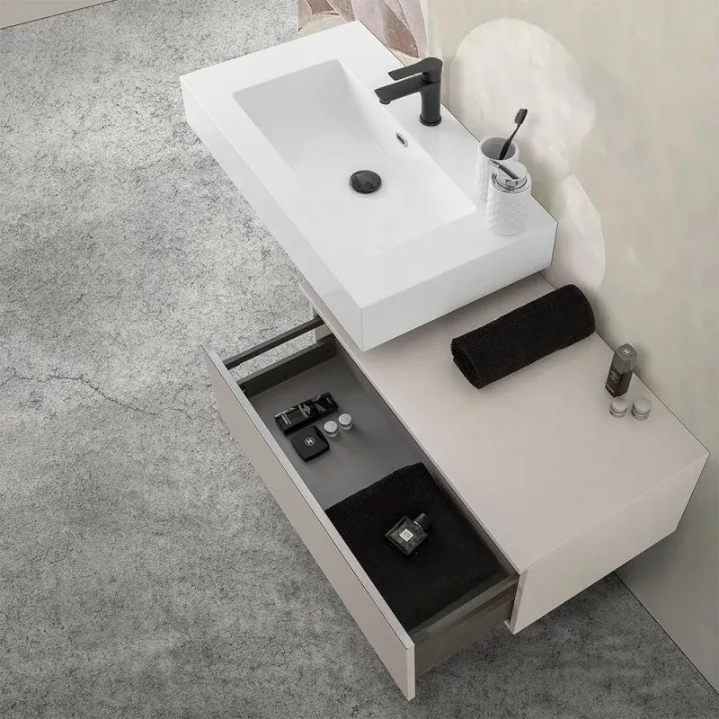 Mobile bagno 80 cm grigio perla lavabo sospeso 100 cm Lodi e specchio Iside