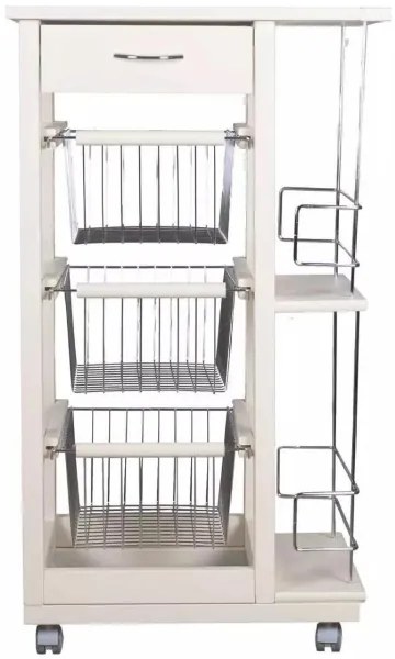 Carrello da cucina SLIM portafrutta con portabottiglie Bianco