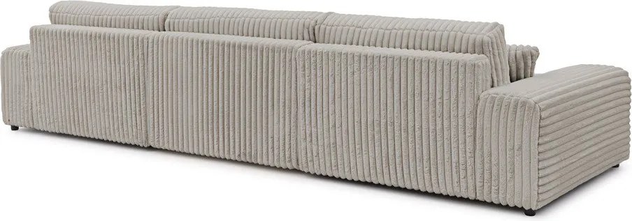 Divano angolare grigio chiaro allungabile/con contenitore (a U) rivestito in velluto a coste Sarina – Ropez