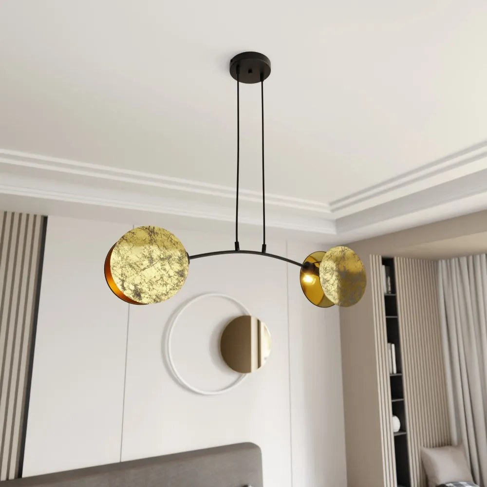 Lampadario a Sospensione MOTIF 2 In Acciaio e Tessuto 2xE27 Colore del corpo Rattan