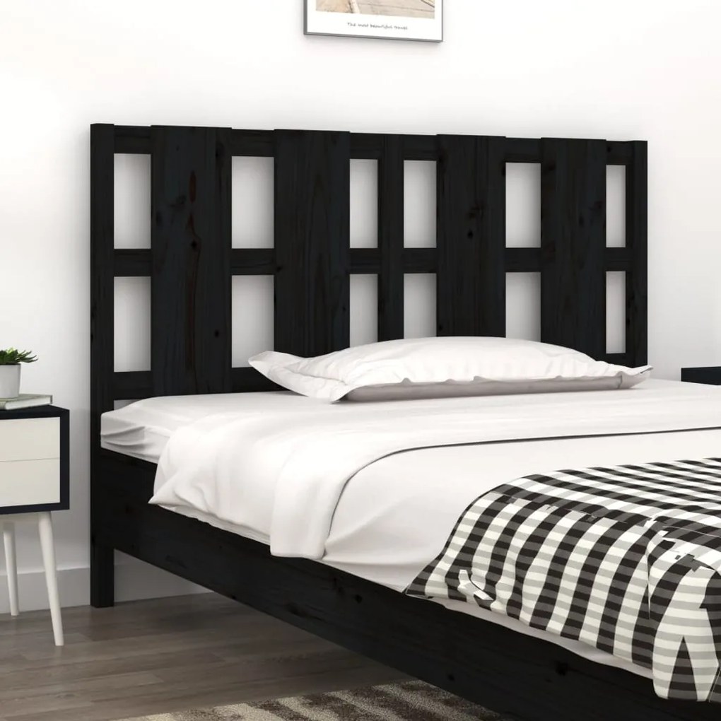Testiera Per Letto Nera 145,5x4x100cm İn Legno Massello Di Pino /