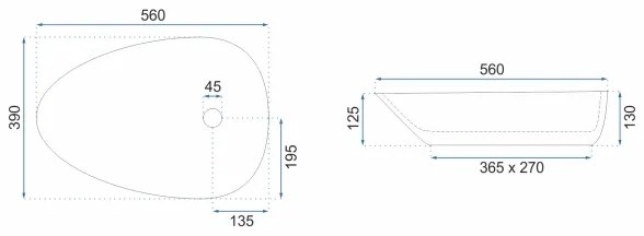 REA-U8536 - Lavabo da appoggio GRETA 39x56 cm ceramica/bianco lucido