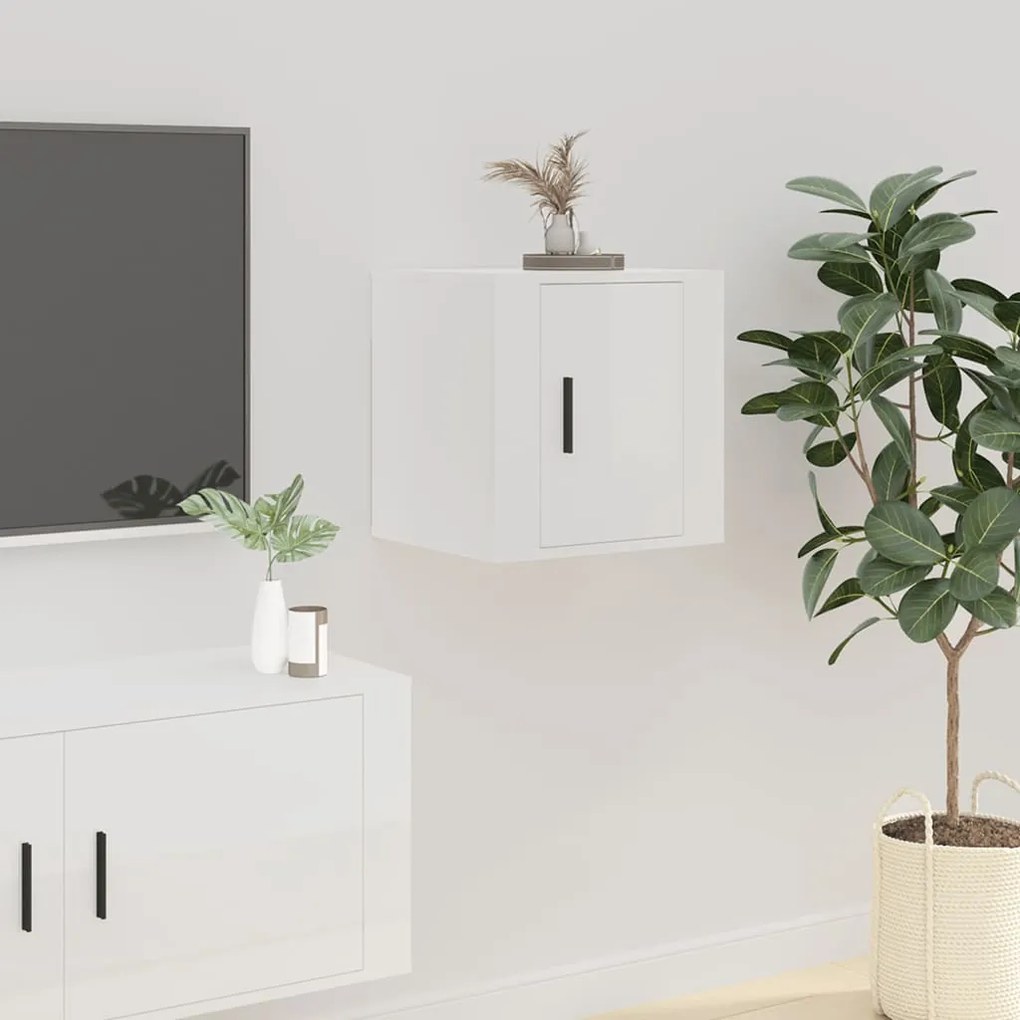 Mobile Porta Tv A Parete Bianco Lucido 40x34,5x40 Cm /