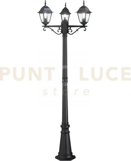 Palo grande roma nero 3 luci attacco e27 ip44 70x206cm