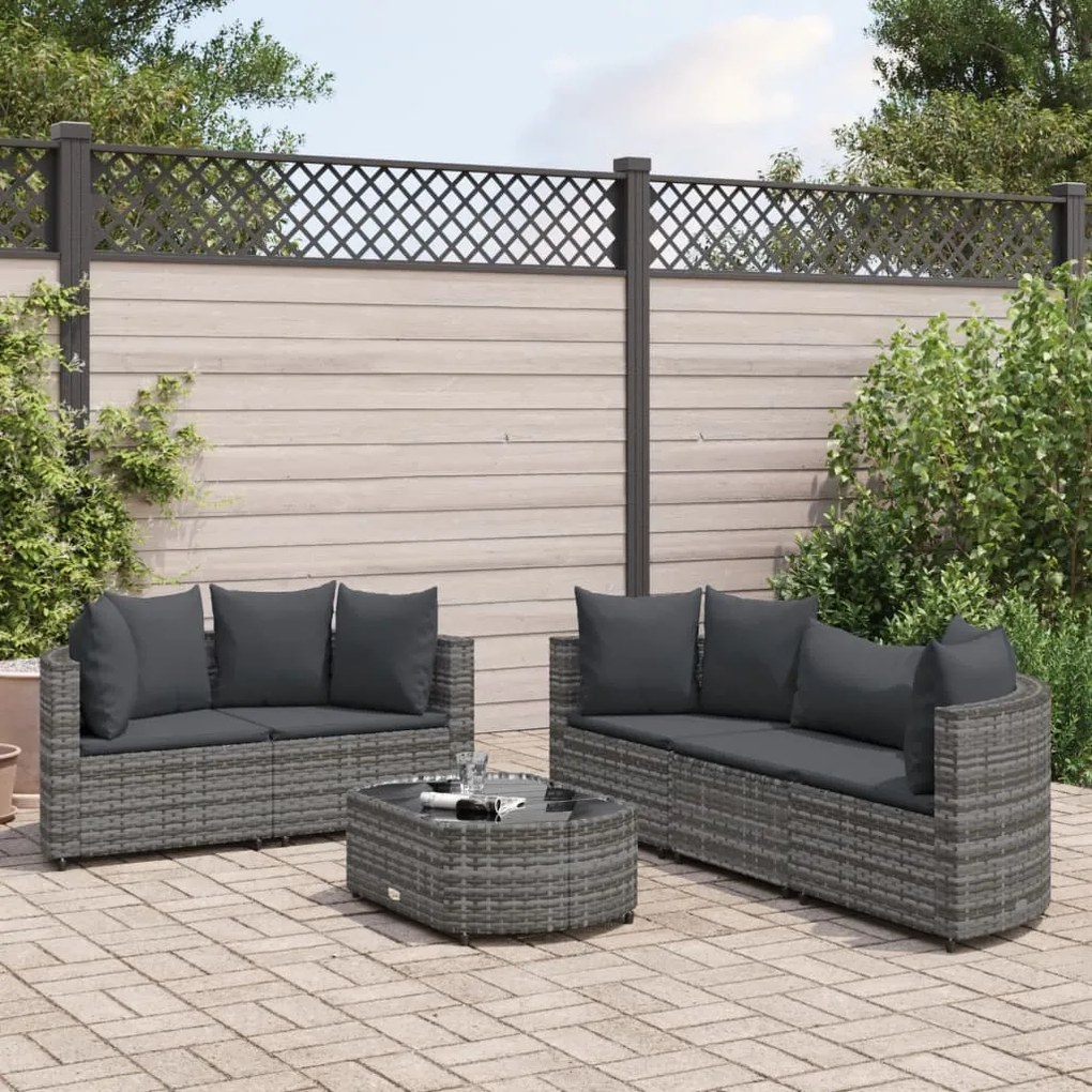 Set divano da giardino 6 pz con cuscini grigio in polyrattan