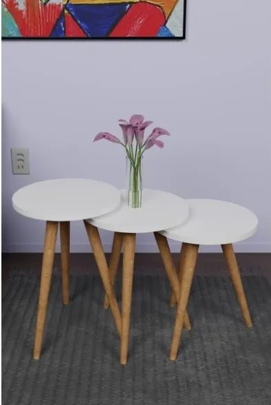Set 3 Tavolini Decorativi Da Salotto Gambe Legno Aphrodite Bianco