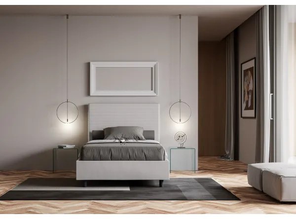 Letto contenitore imbottito 140x200 similpelle bianco Focus