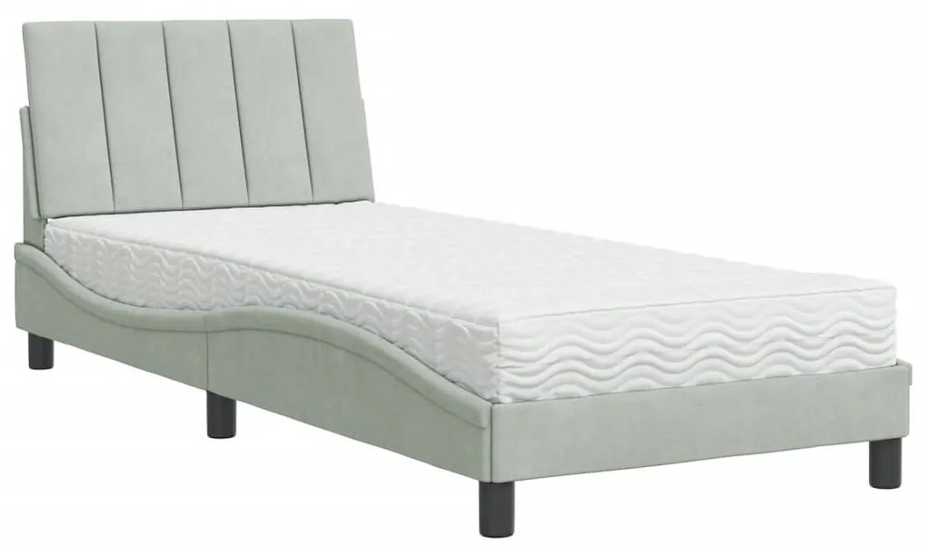 Letto con materasso grigio chiaro 90x190 cm in velluto