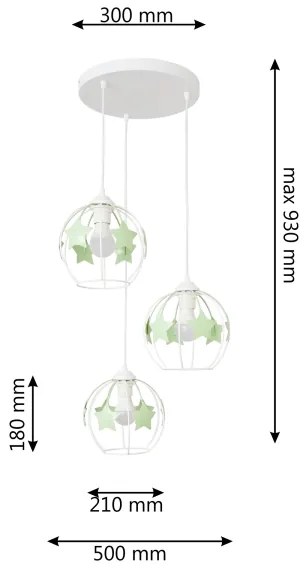 Lampadario a sospensione per bambini STARS 3xE27/15W/230V verde/bianco