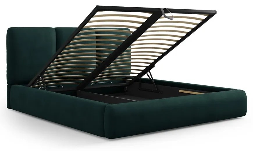 Letto matrimoniale imbottito verde scuro con contenitore con griglia 160x200 cm Brody - Mazzini Beds