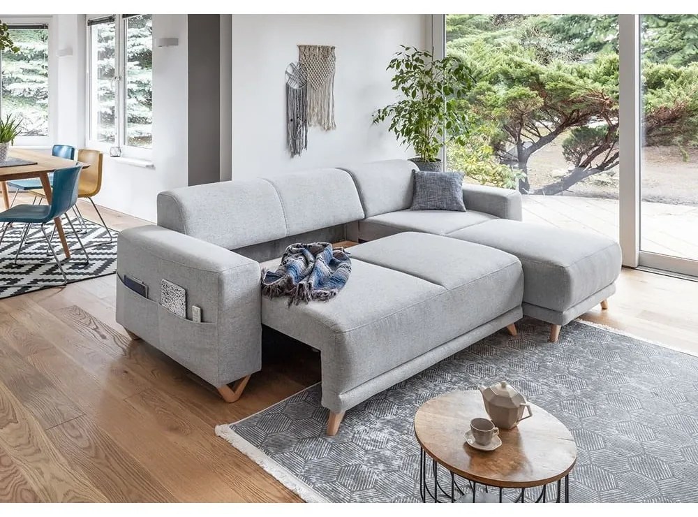 Divano angolare grigio chiaro allungabile e con contenitore Classy Sophie – Miuform
