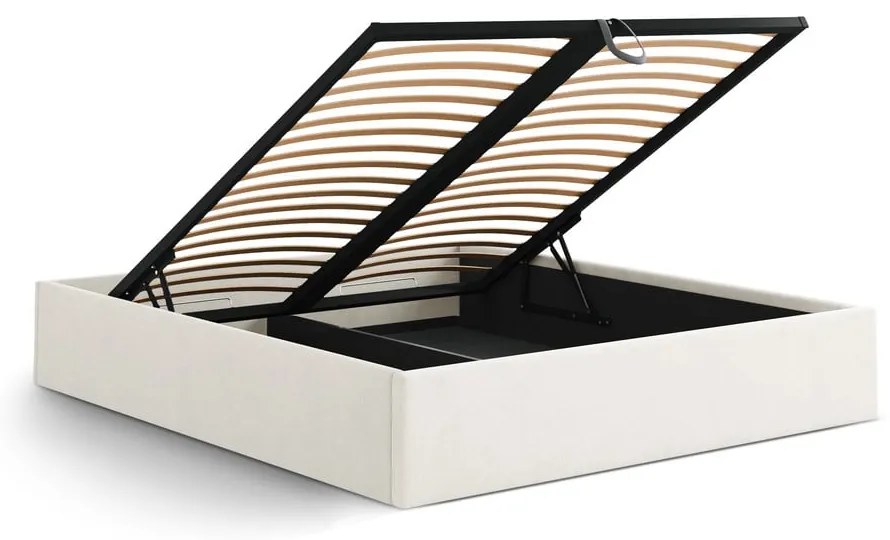 Letto matrimoniale imbottito color crema con contenitore/senza testiera con rete inclusa 180x200 cm Susan – Micadoni