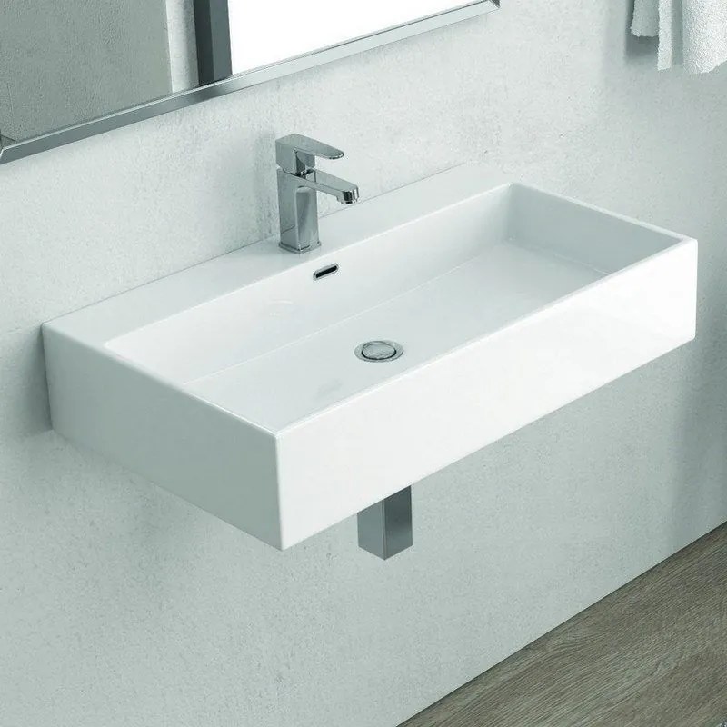 Kamalu - lavabo sospeso 70 cm squadrato in ceramica bianca | litos-df70