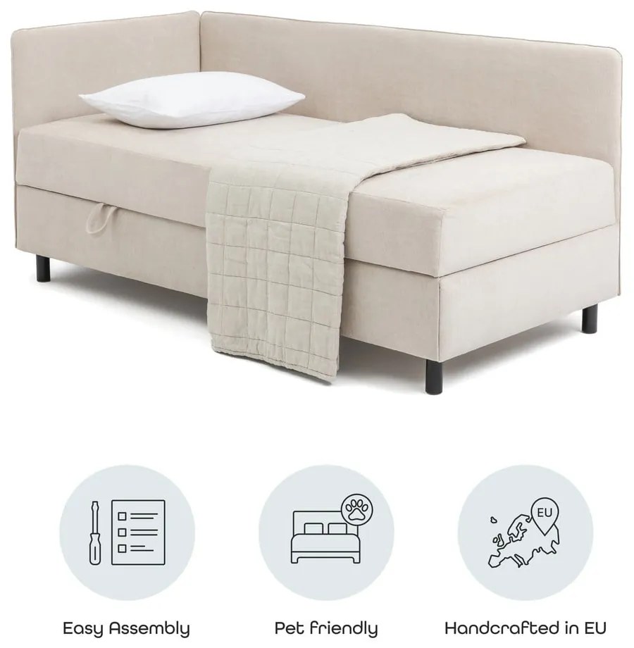 Letto singolo imbottito beige con contenitore con materasso incluso 90x200 cm Avela – Bonami Selection