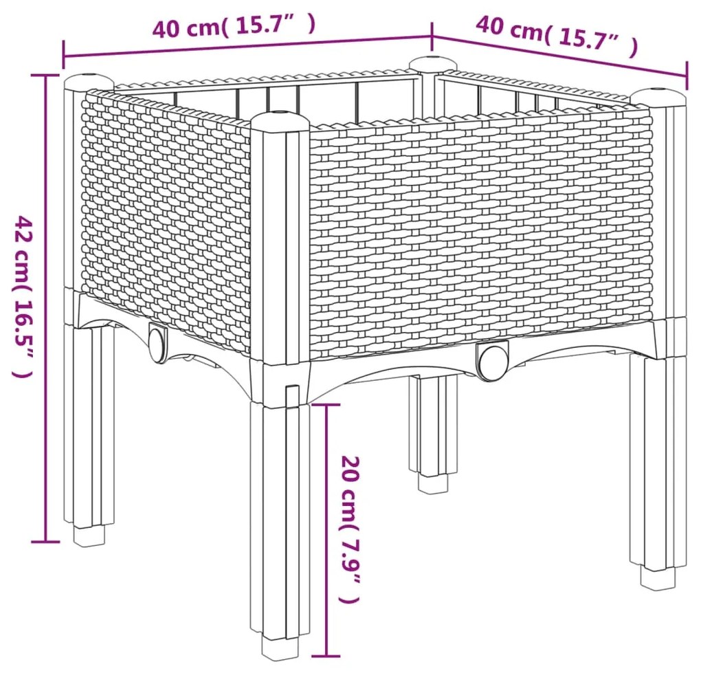 Fioriera da Giardino con Gambe Marrone 40x40x42 cm in PP