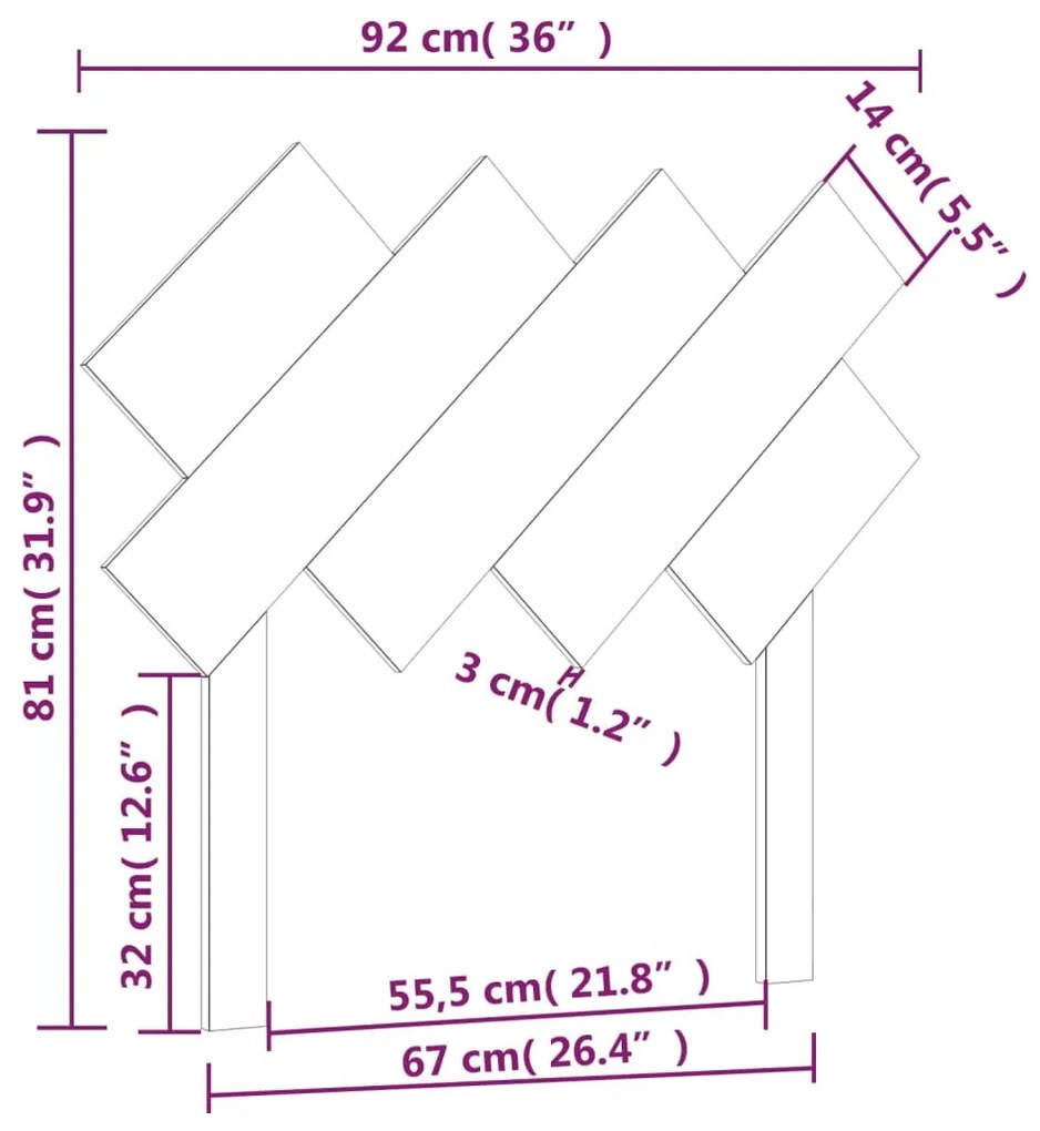 Testiera per Letto Grigia 92x3x81 cm in Legno Massello di Pino