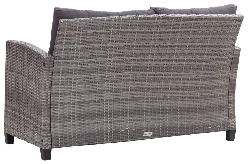 Divano da giardino 2 posti con cuscini grigio 124 cm polyrattan