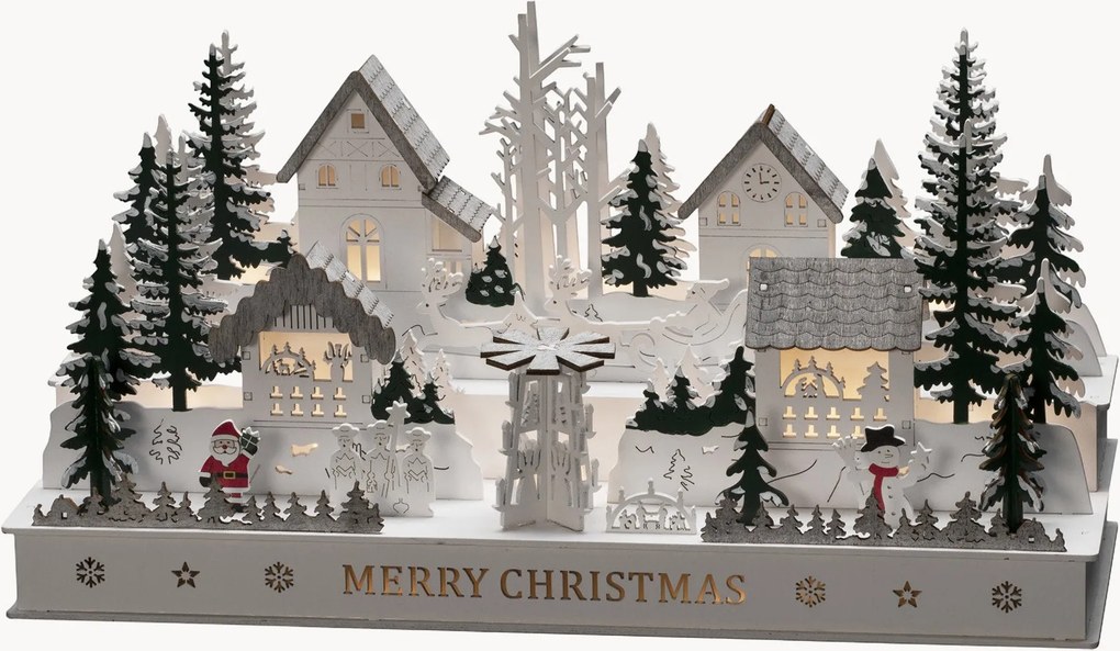 Decorazione natalizia a LED in legno di lime con funzione timer Village