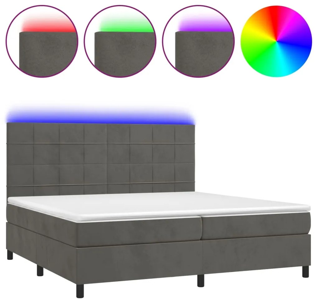 Letto a molle con materasso e led grigio scuro 200x200 cm