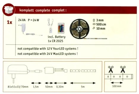 Paulmann 78978 - Striscia LED RGB/20W dimmerabile SIMPLED 5m 230V + TC
