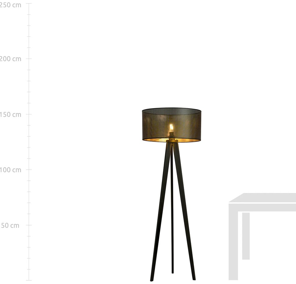 Piantana Moderno Drago Acciaio Nero Oro 1 Luce E27 Ip20