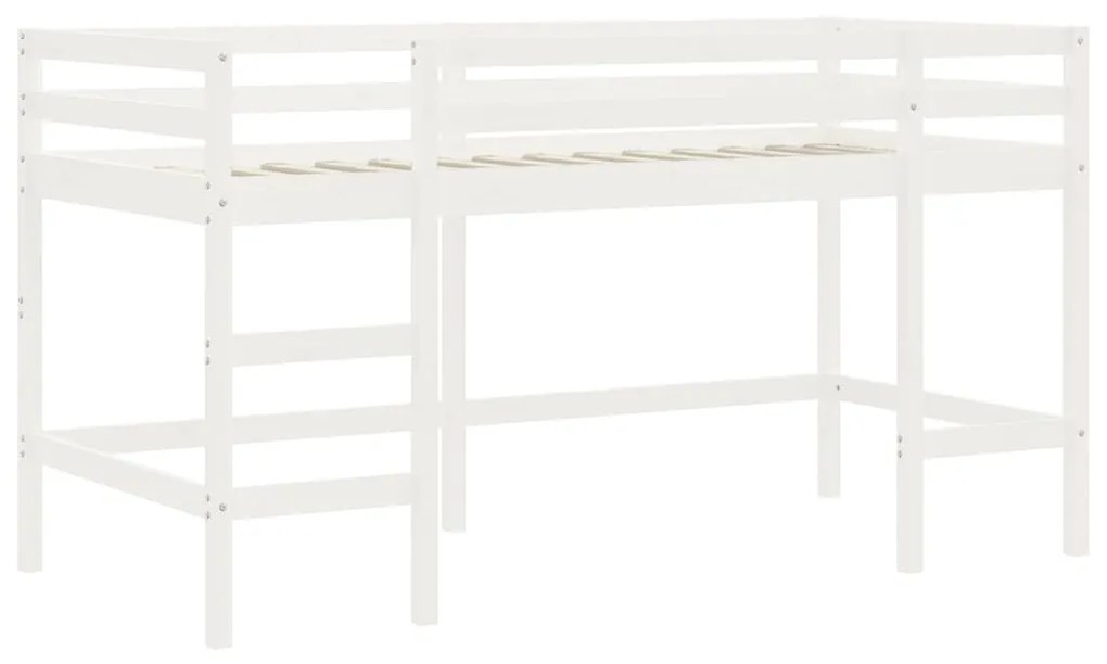 Letto soppalco con scala bambini bianco 90x200cm massello pino