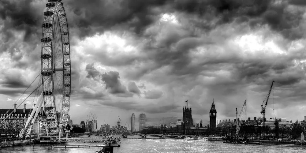 Quadro su tela – Unico Londra e fiume Tamigi in bianco e nero