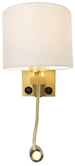 Applique da parete dorata USB con paralume bianco - Brescia Combi