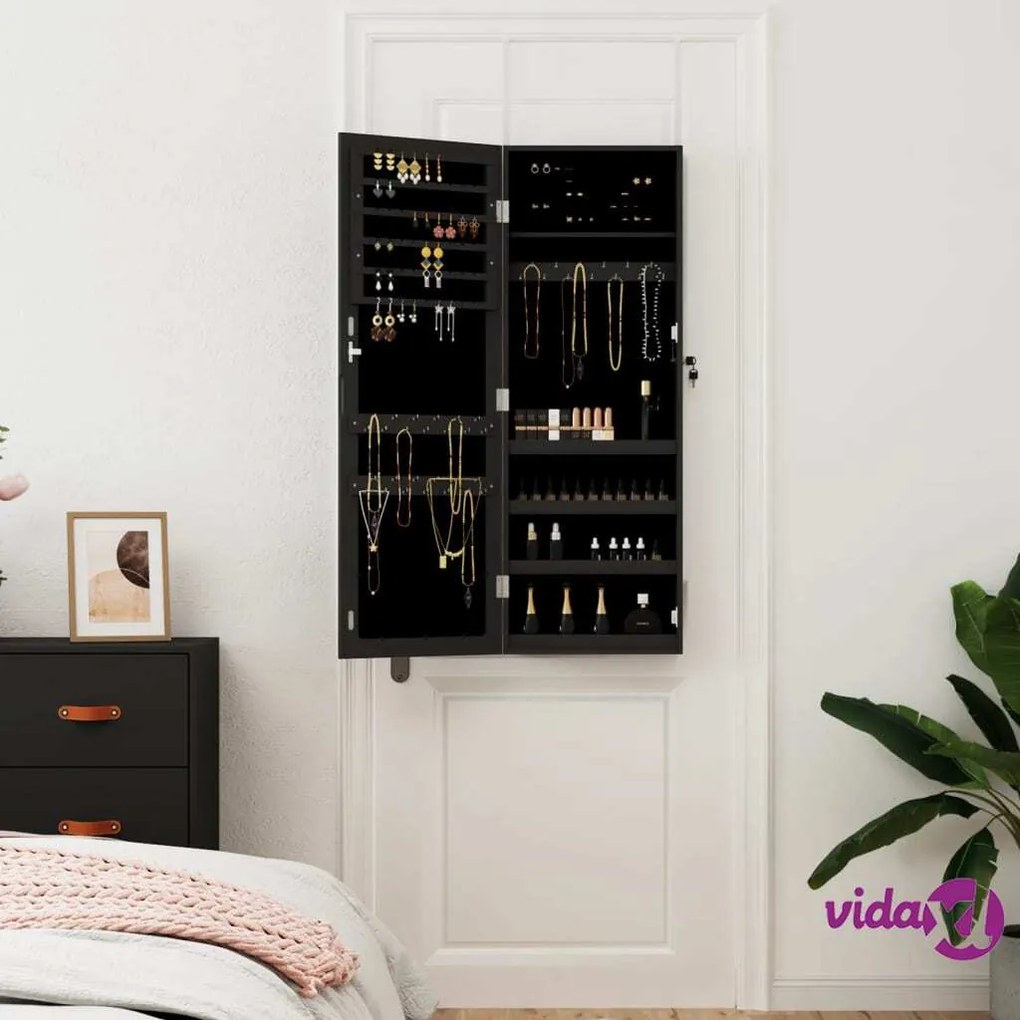 vidaXL Armadio Portagioie con Specchio a Muro Nero 37,5x10x106 cm