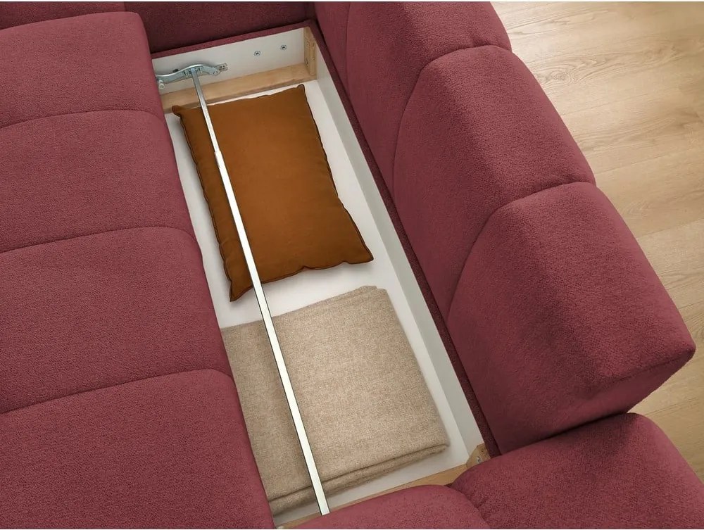 Divano angolare burgundy allungabile e con contenitore (penisola a sinistra/chaise lounge) con rivestimento in ciniglia Everest – Bobochic Paris