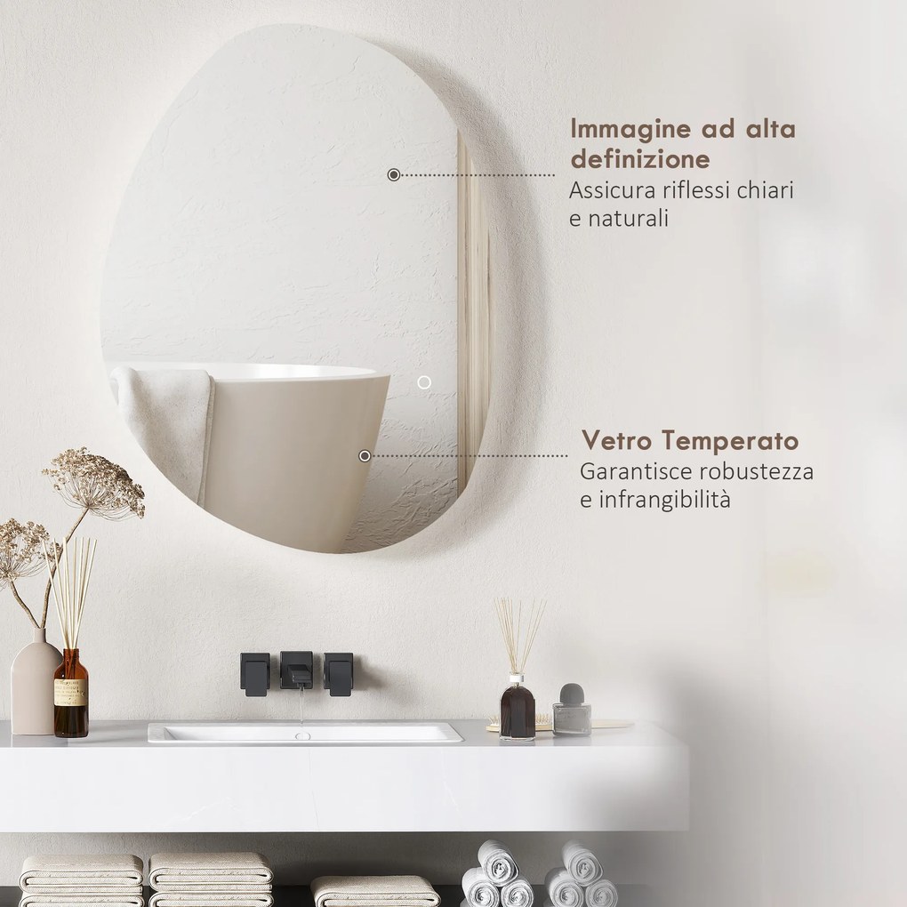 Specchio da Bagno con Luce LED Regolabile 70x5x50 cm in Vetro Temperato...