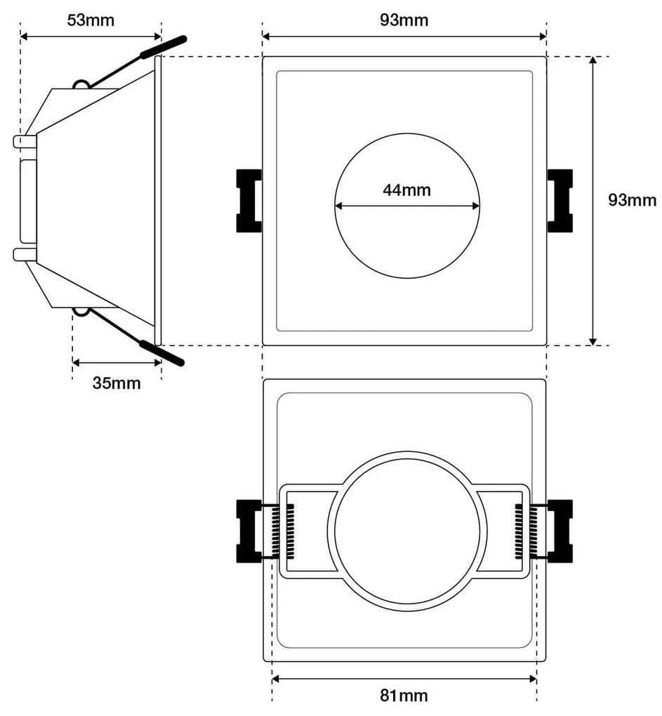 Faretto da Incasso Quadrato Bianco Foro 85x85mm per GU10