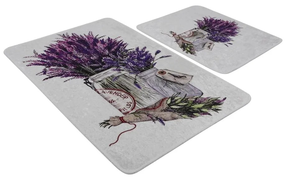 Set di tappetini per il bagno viola/grigio chiaro 2 pz 60x100 cm Purpura – Foutastic