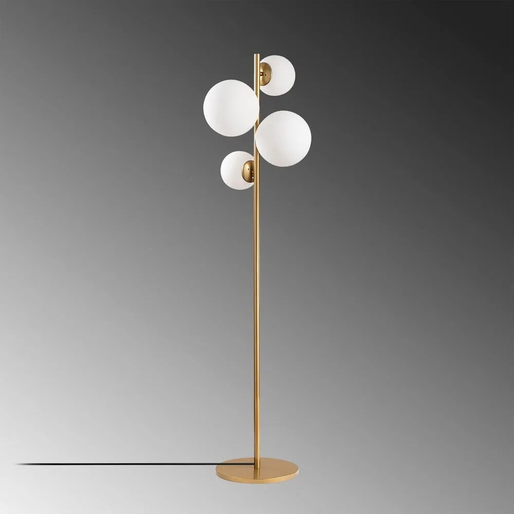 Lampada da terra dorata con paralume in vetro (altezza totale 162 cm) Fazli – Opviq lights