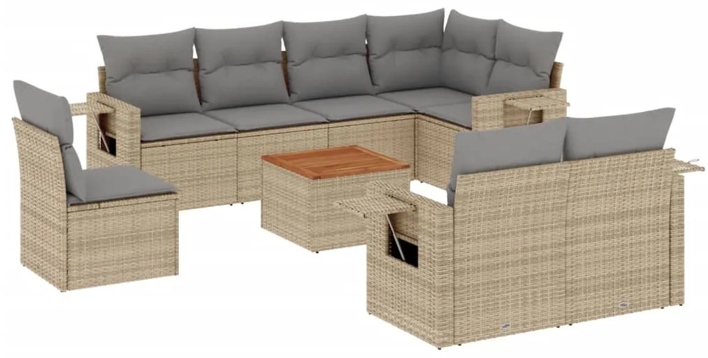 Set divano da giardino 9 pz con cuscini beige misto polyrattan