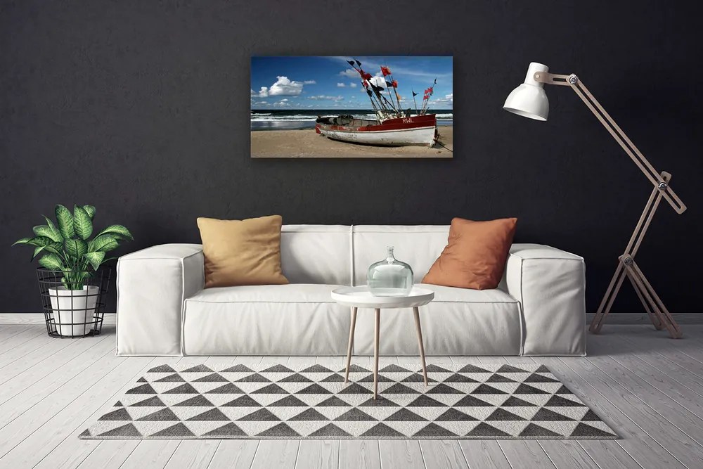 Quadro su tela Spiaggia del mare Paesaggio della barca 140x70 cm
