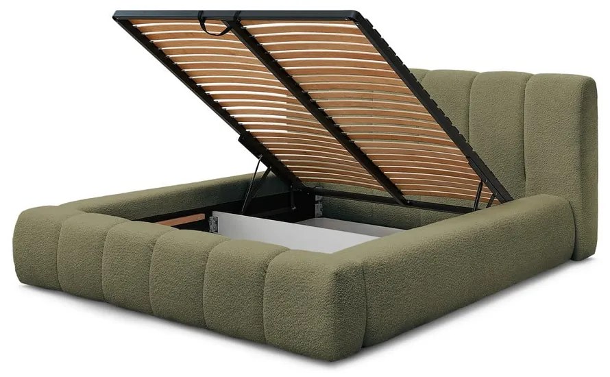 Letto matrimoniale imbottito verde contenitore e rete inclusi 180x200 cm Denali - Bobochic Paris