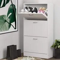 Mobile Scarpiera Salvaspazio 3Ante in Legno 60x24 H120cm Bianco 18 paia di scarpe